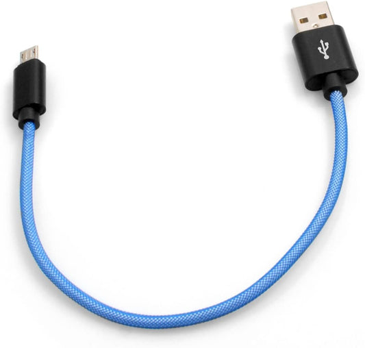 System-S Micro USB Kabel zu USB A 2.0. (Male) 25 cm Geflochtene Nylon Ummantelung Blau