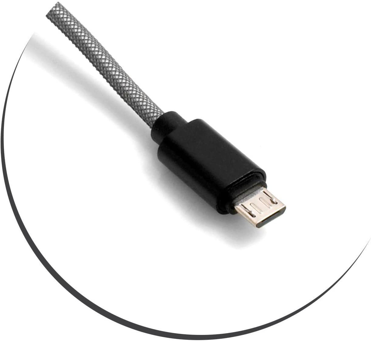 System-S Micro USB (Male) zu USB A 2.0 (Male) Kabel 25 cm geflochtene Nylon Ummantelung Grau