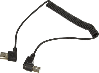 SYSTEM-S USB A Stecker 90° Grad Links Gewinkelt zu USB Typ B Stecker 90° Rechts Gewinkelt Spiralkabel Kabel 35-80 cm