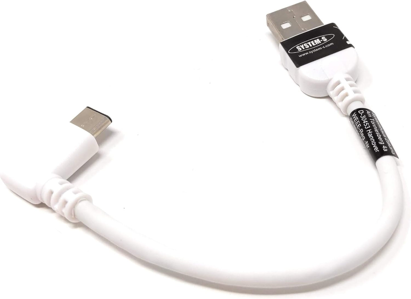 System-S USB 3.1 Type C 90° Angled Plug to USB 2.0 A Cable 10 cm