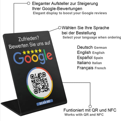 Google Bewertung Aufsteller mit QR Code und NFC für Unternehmen Läden Shops Restaurants.