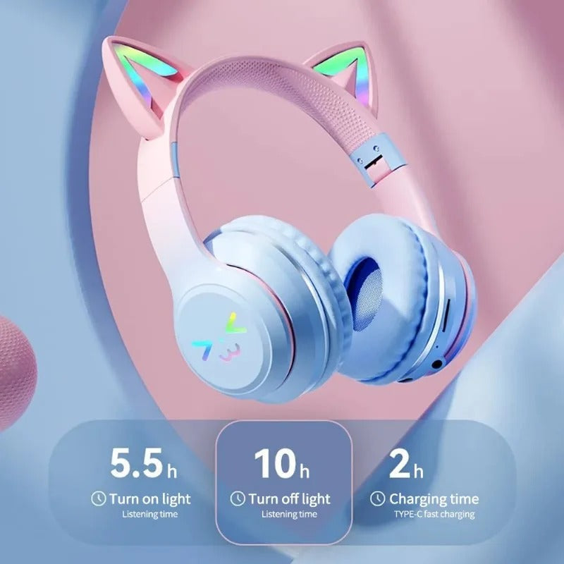 RGB Katzenohren Kopfhörer Bluetooth Kabellos LED Kinder Headset Mikro