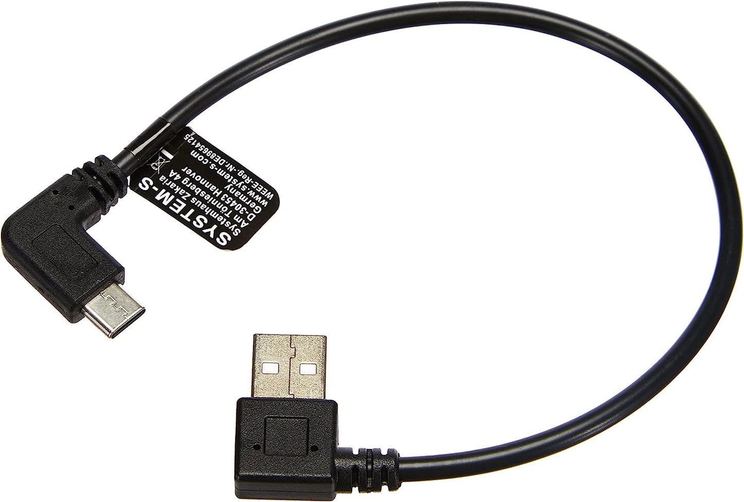 SYSTEM-S USB 3.1 Type C 90° to 2.0 Type A 90° angle cable 27 cm