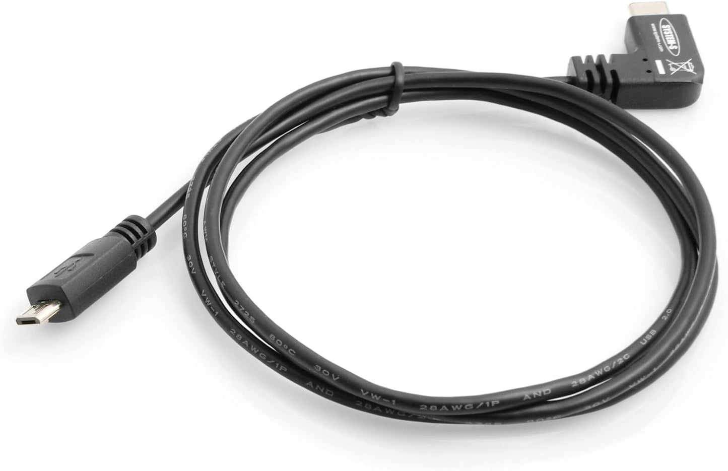 System-S USB 3.1 Type C (male) angled plug 90° angled to USB 2.0 Micro B (male) cable extension 100 cm