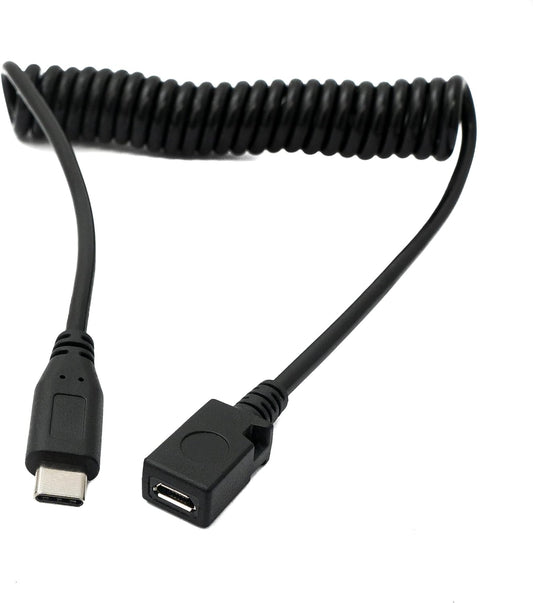 System-S USB 3.1 Kabel 120 cm Stecker zu 2.0 Mini B Buchse Spirale in Schwarz