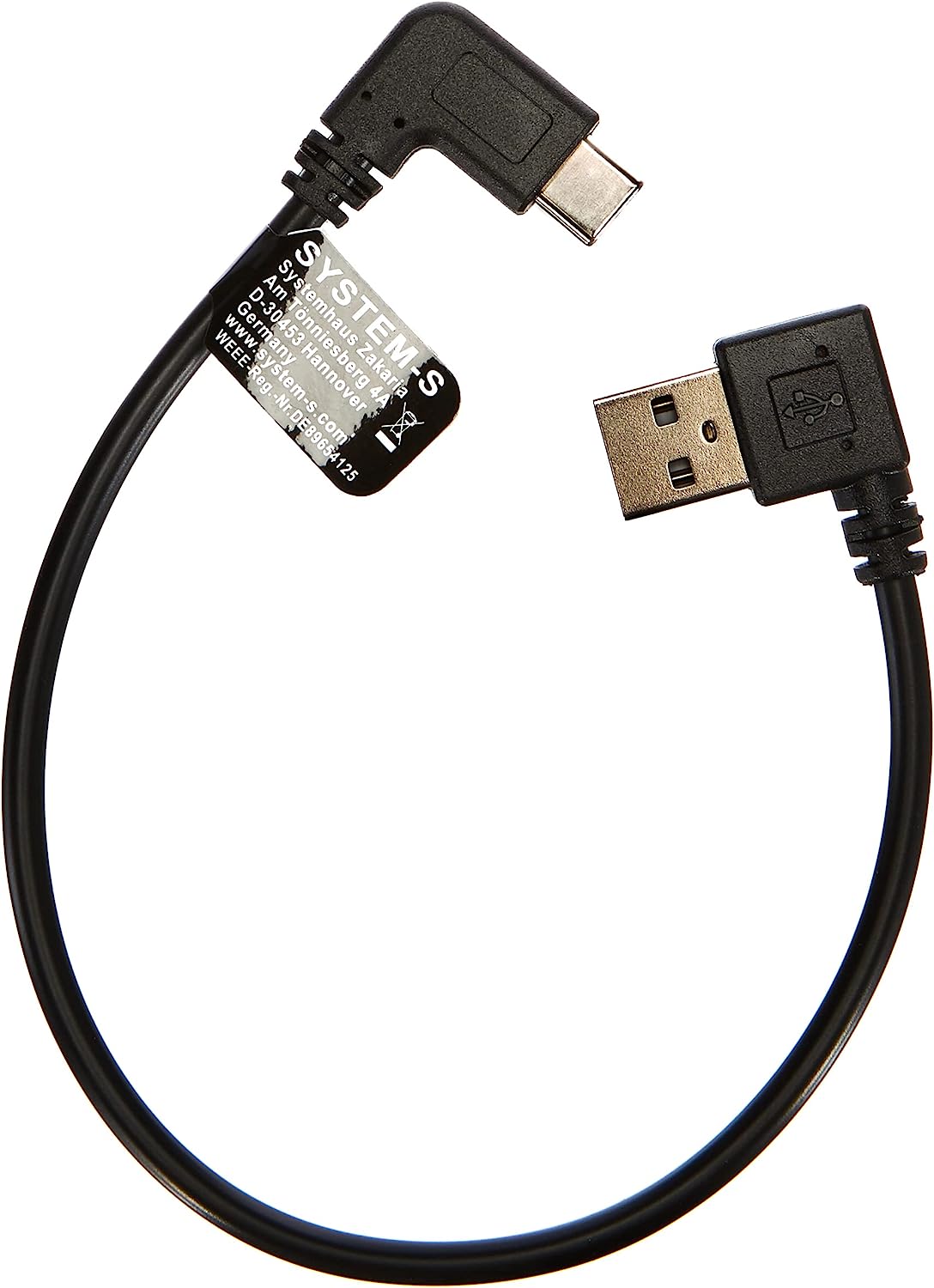 SYSTEM-S USB 3.1 Type C 90° to 2.0 Type A 90° angle cable 27 cm