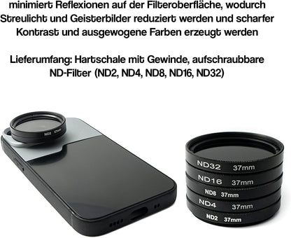SYSTEM-S ND Filter Set 37 mm Neutraldichte mit Hülle und Tasche für iPhone 14 Plus