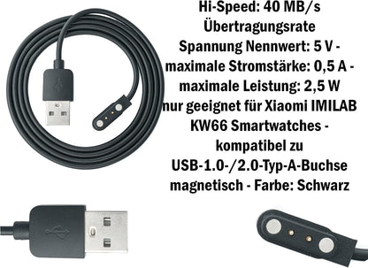 SYSTEM-S USB 2.0 cable in black charging cable for Xiaomi IMILAB KW66 Smartwatch