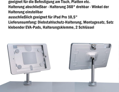 SYSTEM-S pole mount with lock fastening made of metal in grey for iPad Pro 10.5"