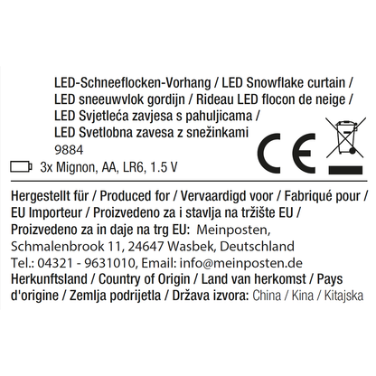 Lichterkette Lichtervorhang Schneeflocke LED Batterie Timer 210 cm Innen - außen