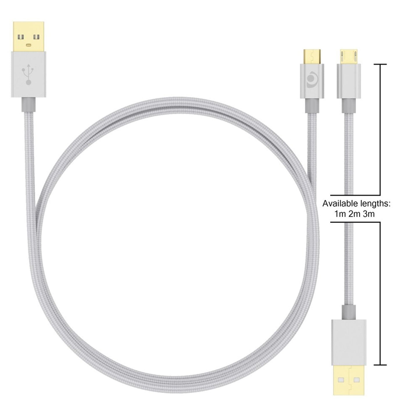 NALIA 3m Micro USB Kabel, Stabiles Nylon umflochtenes Sync Handy High Speed Ladekabel/ Datenkabel kompatibel mit z.B. Android Smartphones, Samsung, Huawei, HTC, LG, Sony, Nokia  etc. - Silber