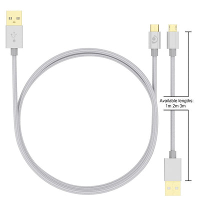 NALIA 3m Micro USB Kabel, Stabiles Nylon umflochtenes Sync Handy High Speed Ladekabel/ Datenkabel kompatibel mit z.B. Android Smartphones, Samsung, Huawei, HTC, LG, Sony, Nokia  etc. - Silber