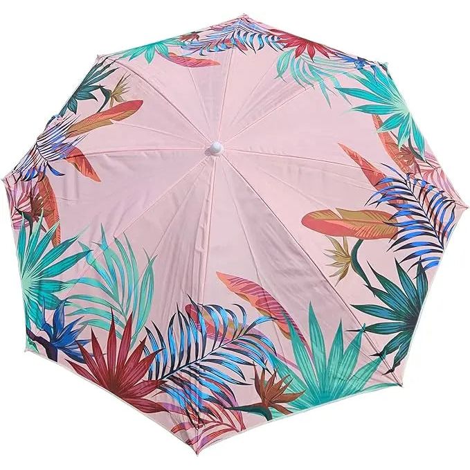Sonnenschirm rosa mit tropischen Blättern UV-Schutz UPF 40+ Strandschirm Ø 155
