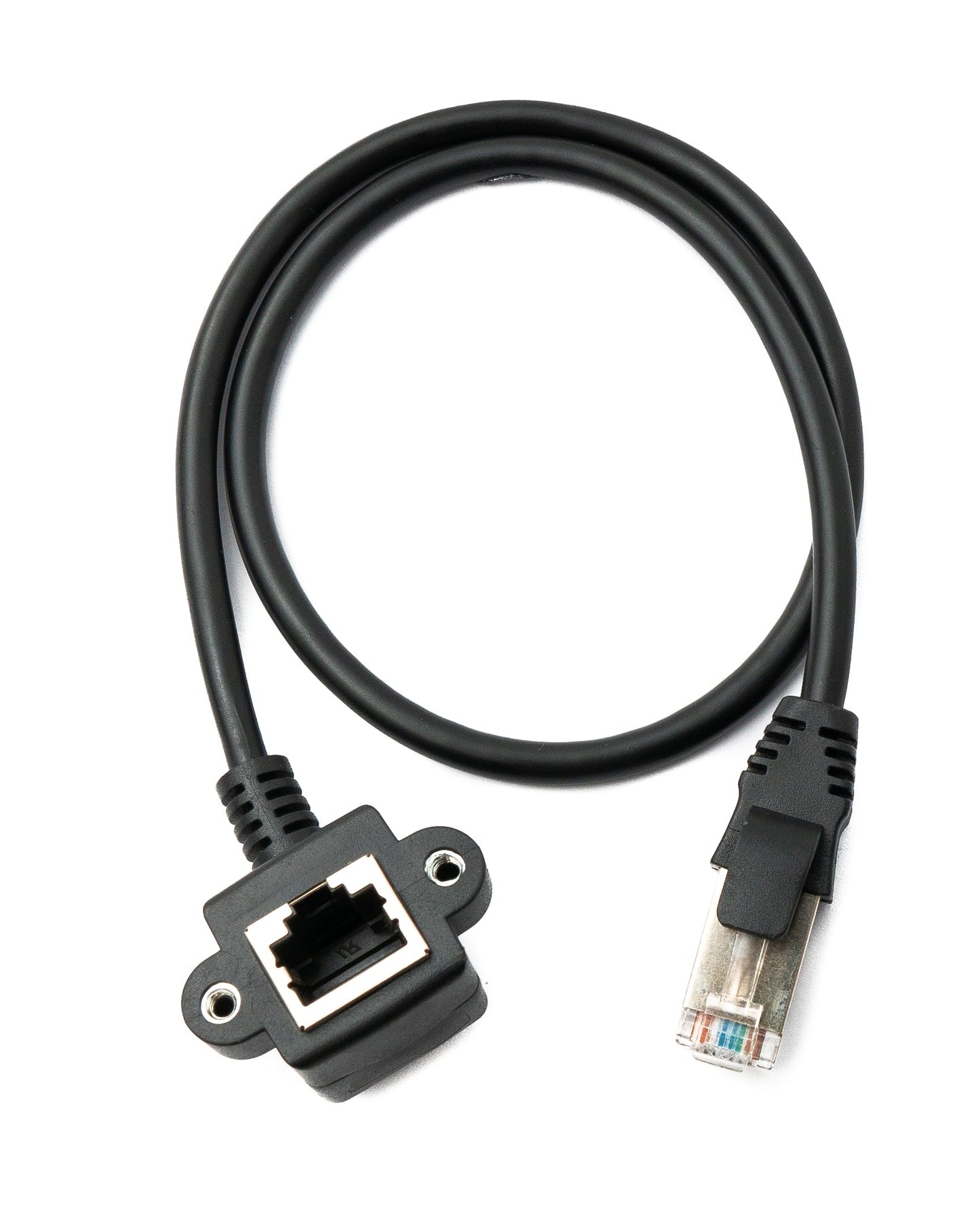 SYSTEM-S LAN Kabel 60 cm 8P8C Buchse zu RJ45 Stecker Winkel Schraube in Schwarz