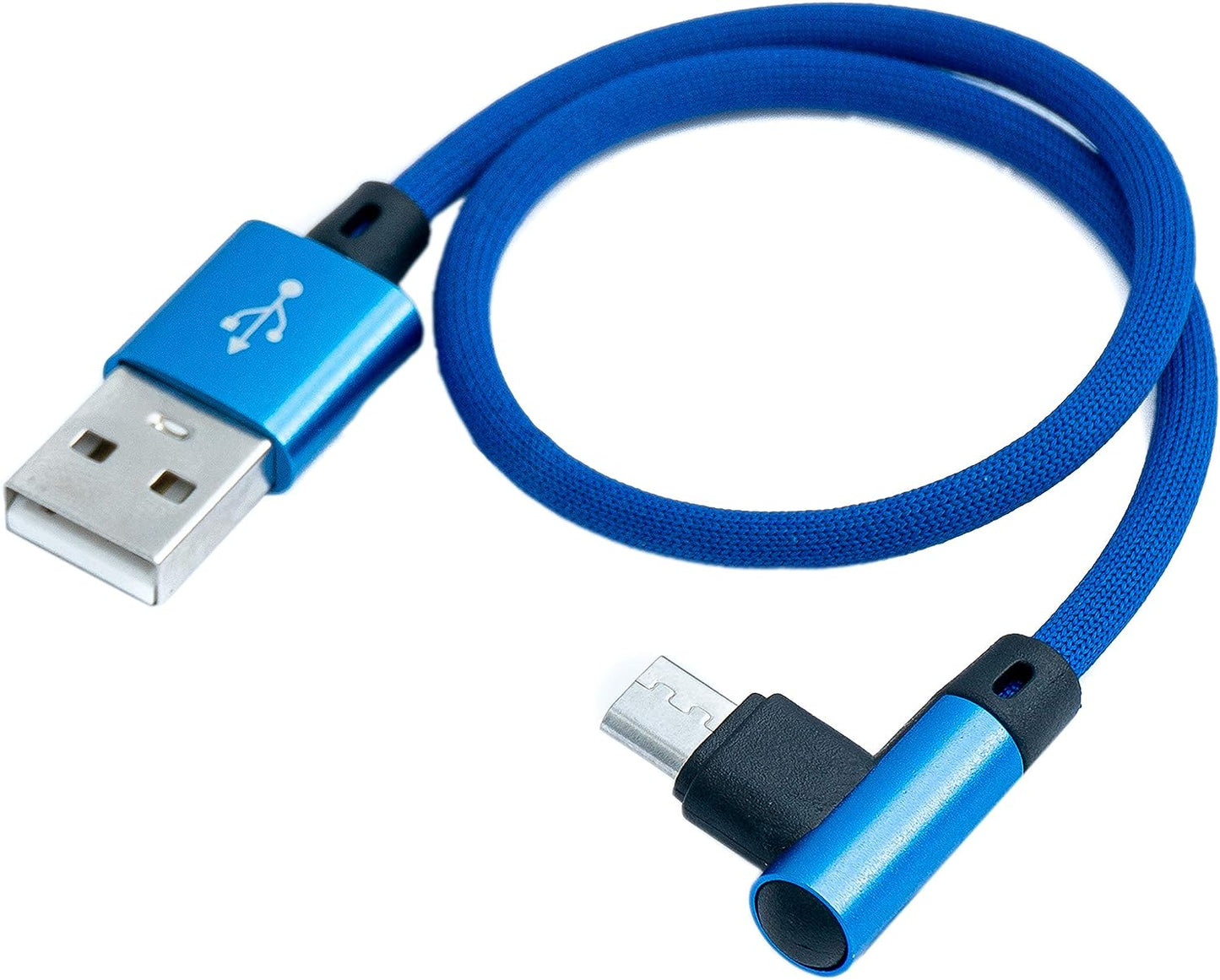 SYSTEM-S USB 2.0 Kabel 25 cm Micro B Stecker zu 2.0 A Stecker Winkel geflochten Blau