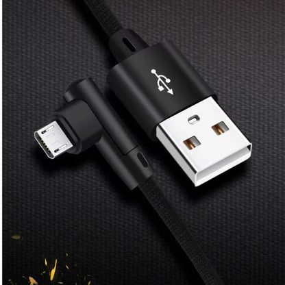 SYSTEM-S Micro USB cable 90° right angled plug to USB 2.0 Type A 90° right angled data cable charging cable 20 cm in black