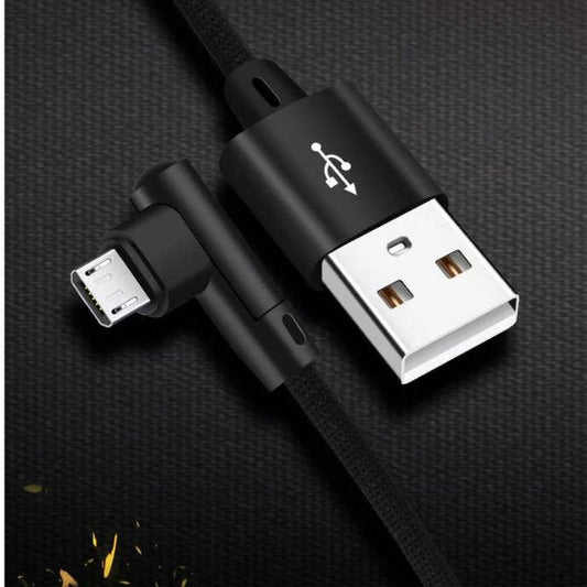SYSTEM-S Micro USB cable 90° right angled plug to USB 2.0 Type A 90° right angled data cable charging cable 20 cm in black