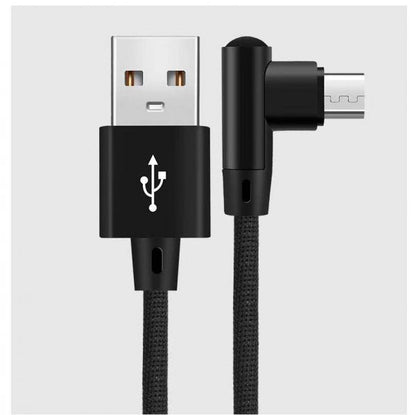 SYSTEM-S Micro USB cable 90° right angled plug to USB 2.0 Type A 90° right angled data cable charging cable 20 cm in black