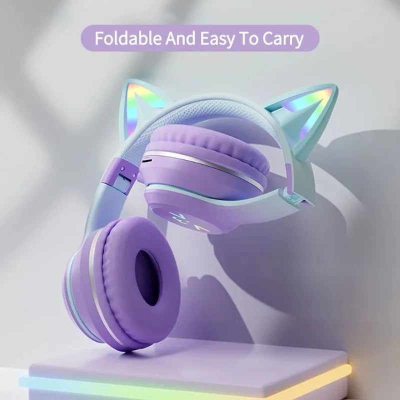 RGB Katzenohren Kopfhörer Bluetooth Kabellos LED Kinder Headset Mikro