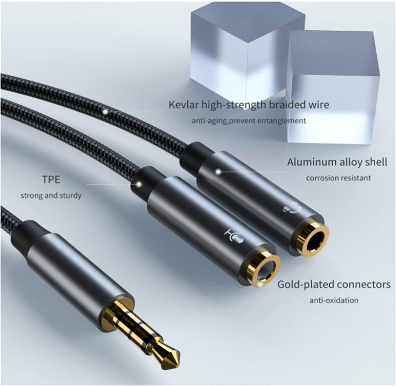 AUX 3.5mm 1/2 Audio Adapter 3.5mm Male to 2x 3.5mm Female Audio Microphone Cable
