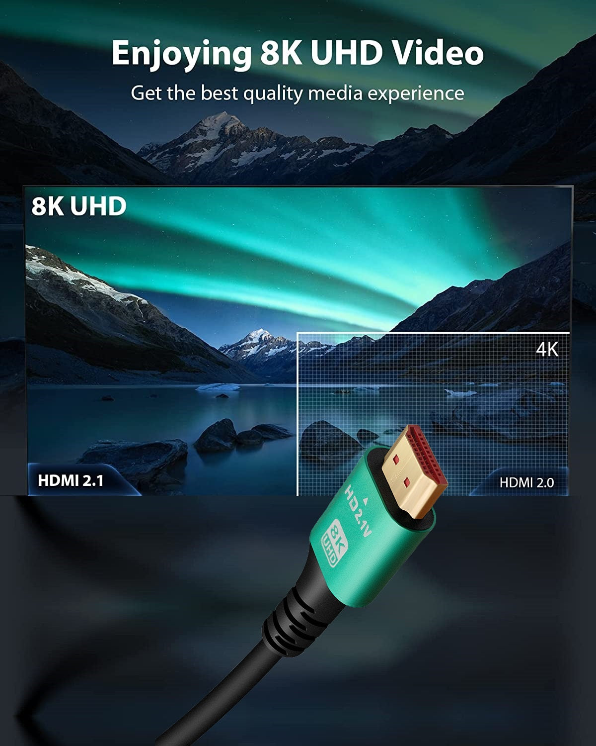 HDMI Cable 8K 2.1 UHD 48Gbps eARC 8K@60Hz 4K@120Hz Gold Plated