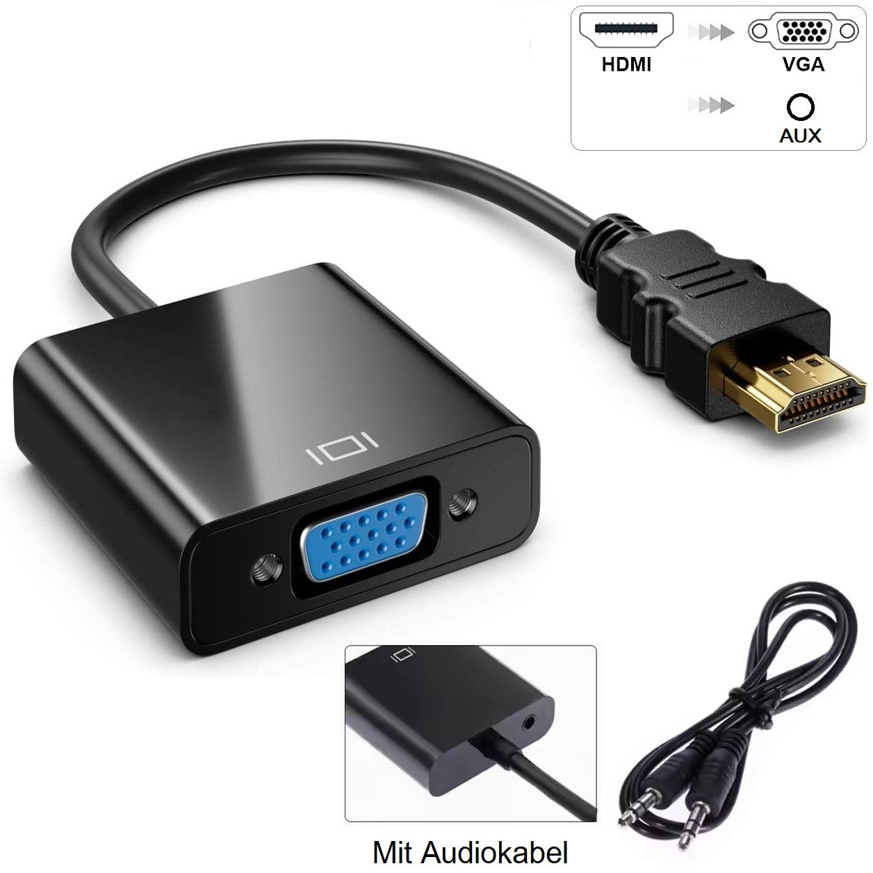 HDMI Male to VGA Female Adapter Converter D-Sub 15-Pin Full HD 1080p Gold Plated