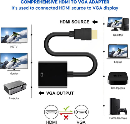 HDMI Male to VGA Female Adapter Converter D-Sub 15-Pin Full HD 1080p Gold Plated
