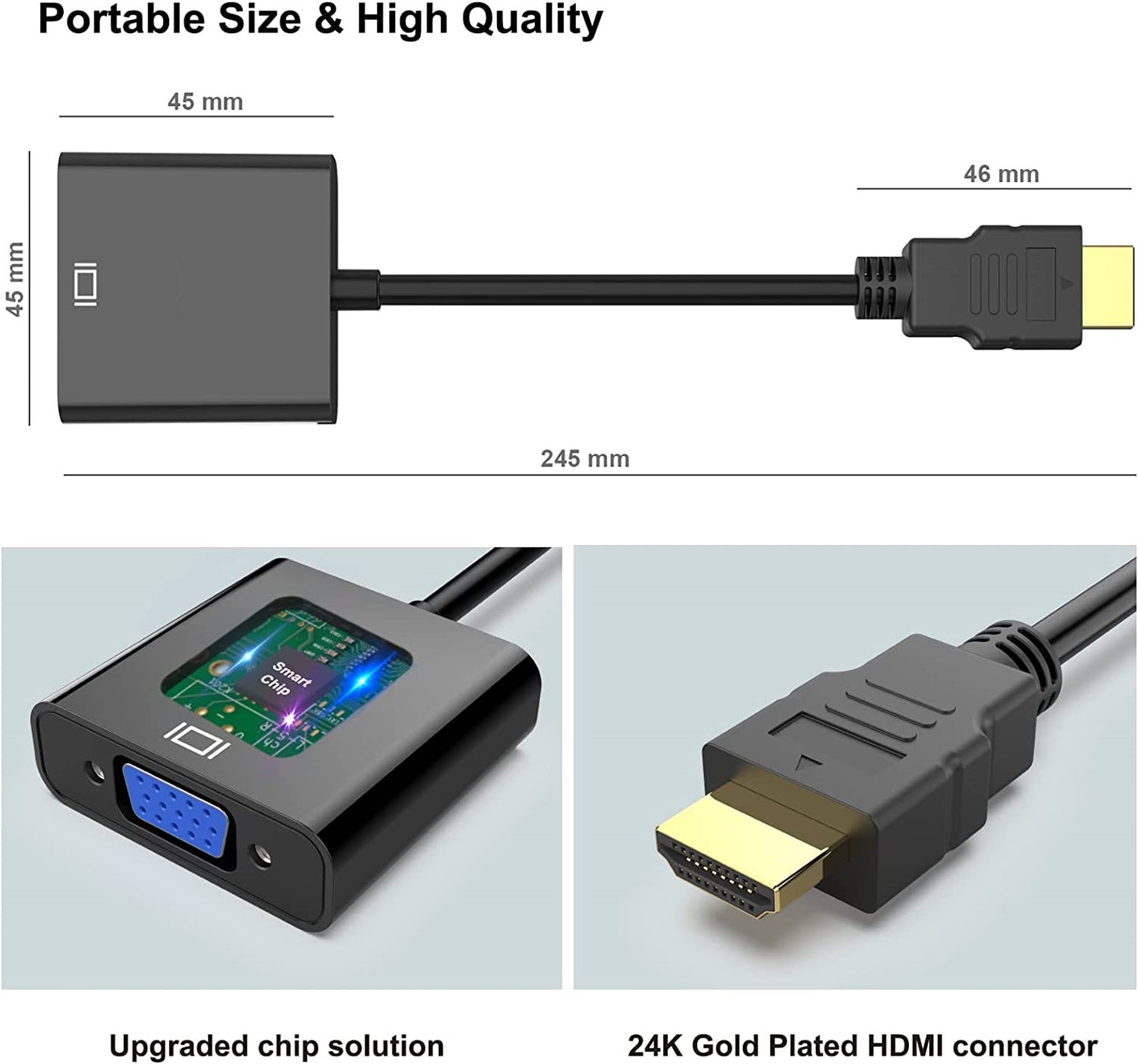 HDMI Male to VGA Female Adapter Converter D-Sub 15-Pin Full HD 1080p Gold Plated