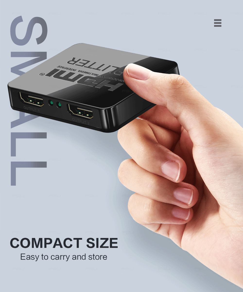 1-in-2-out HDMI Splitter 4K Ultra HD 4K@30Hz 1080p@60Hz