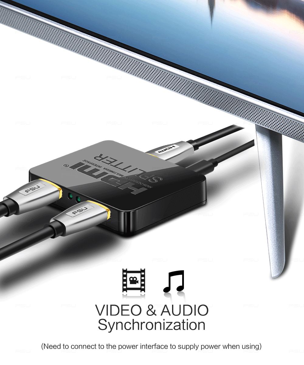 1-in-2-out HDMI Splitter 4K Ultra HD 4K@30Hz 1080p@60Hz