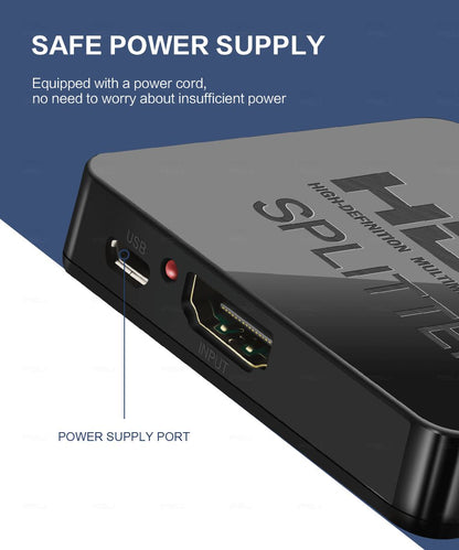 1-in-2-out HDMI Splitter 4K Ultra HD 4K@30Hz 1080p@60Hz