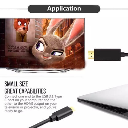 USB-C Male to HDMI Male Cable 1.8m 4K@30Hz USB-C 3.1 Gold Plated