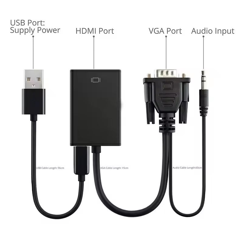 VGA Male to HDMI Female Adapter with Audio Converter D-Sub 15-Pin Full HD 1080p