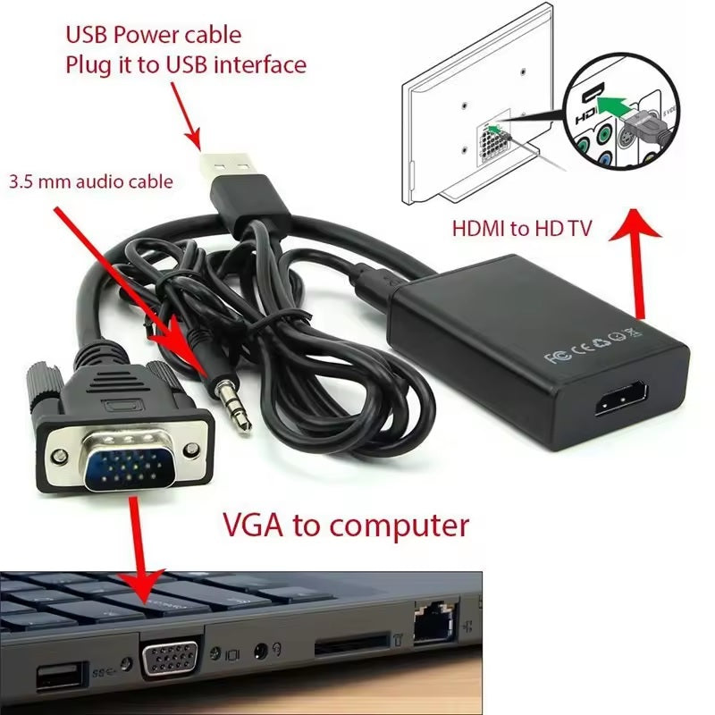 VGA Male to HDMI Female Adapter with Audio Converter D-Sub 15-Pin Full HD 1080p