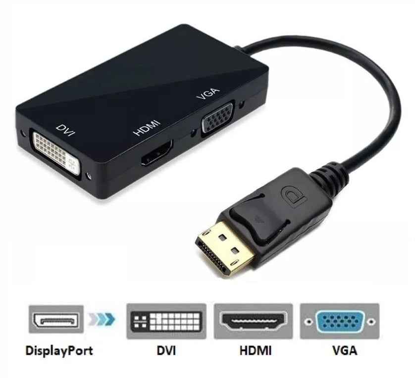 DisplayPort auf HDMI DVI VGA Adapter DP Konverter 3in1 1080p Schwarz oder Weiß - DREIKS