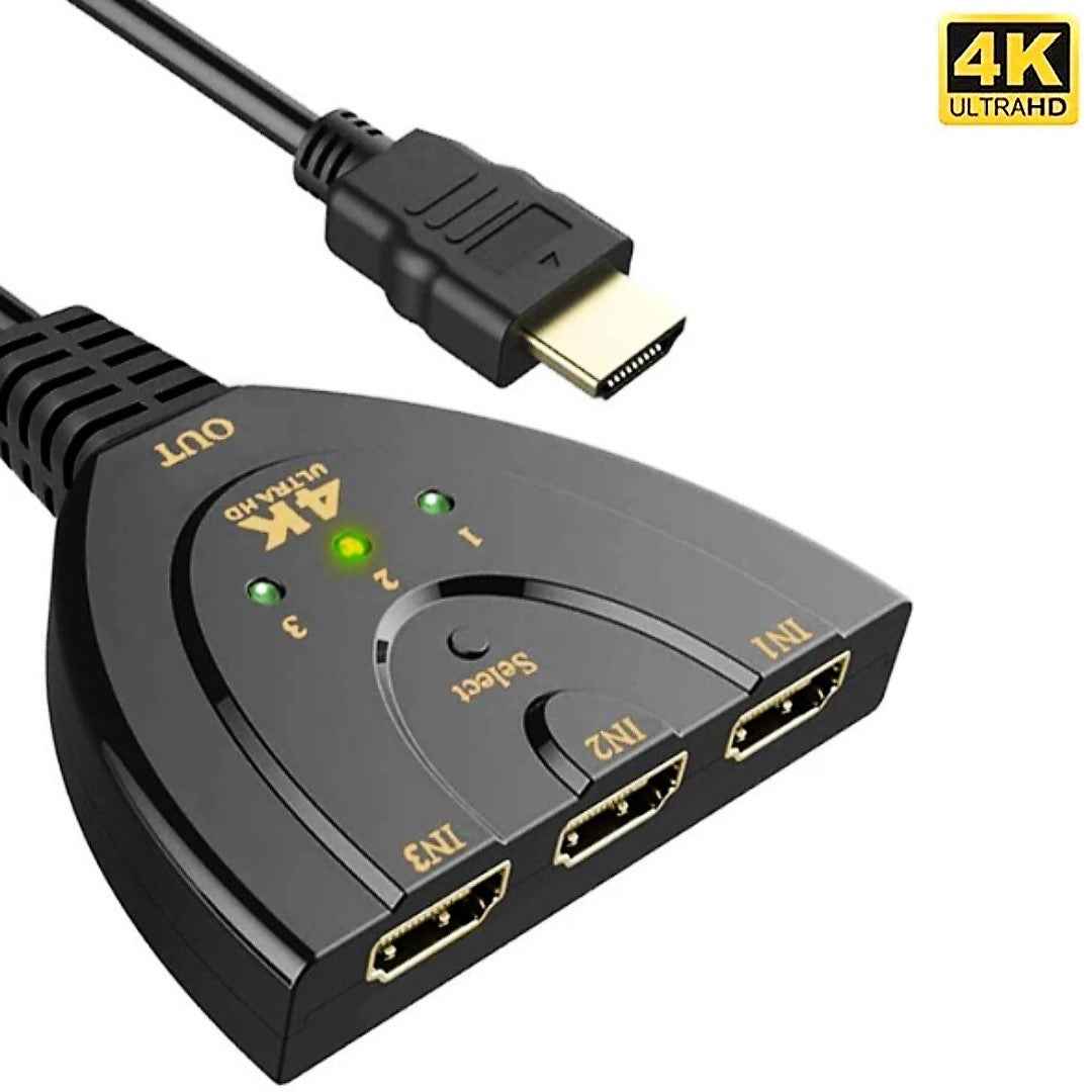 3-in-1-out HDMI Switch Adapter Umschalter 3in1 Ultra HD 4K oder Full HD 1080p - DREIKS