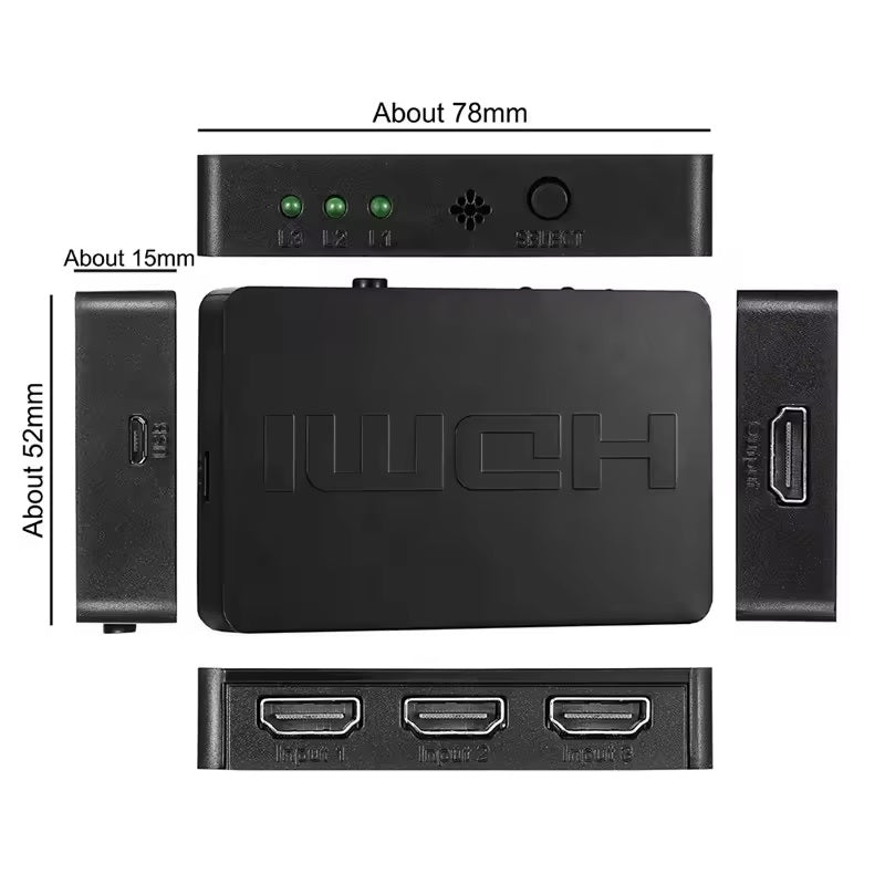 3-in-1-out HDMI Switch Full HD 1080p or Ultra HD 4K with remote