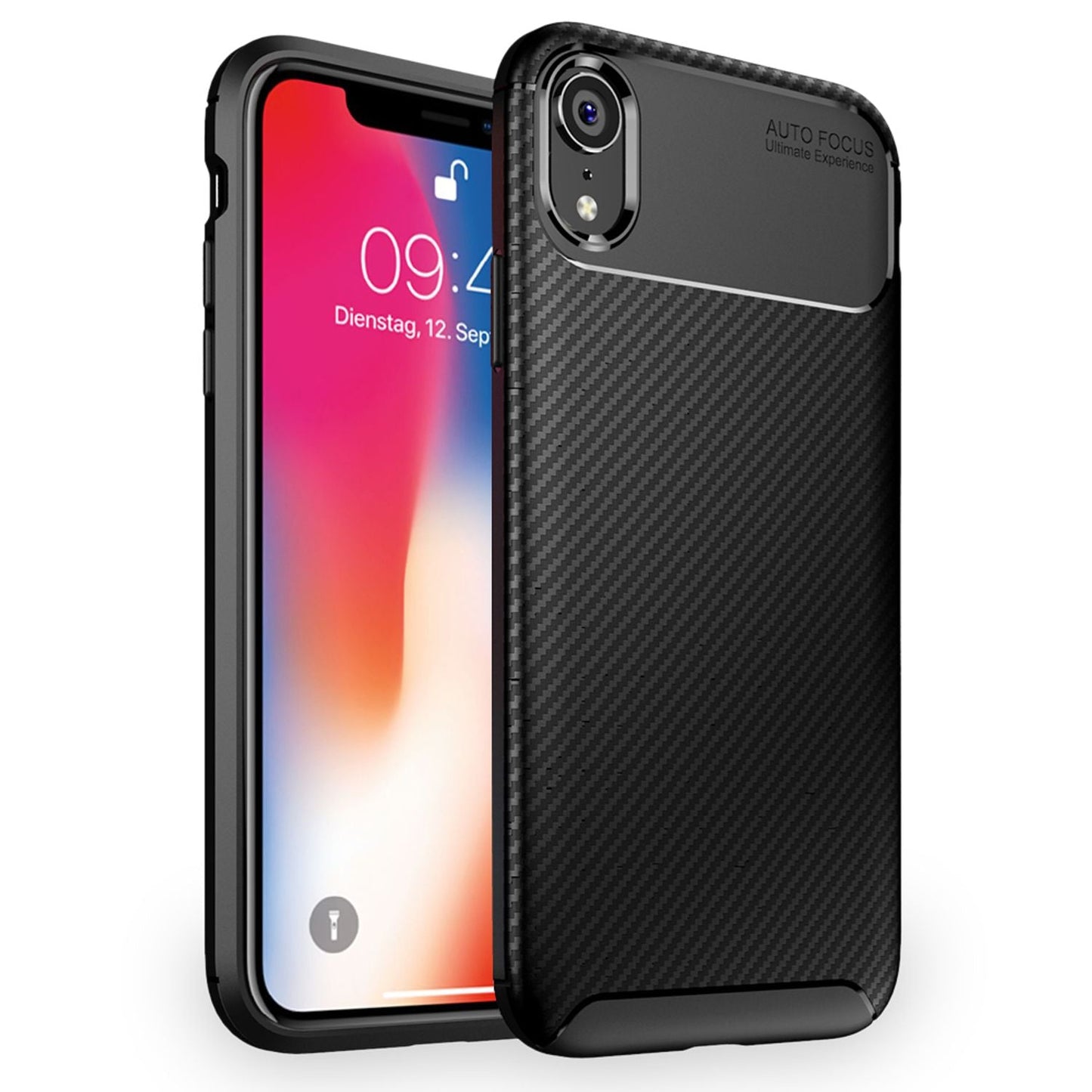 NALIA Silikonhülle für iPhone XR – Rutschfest & Matt – VORTEX (Gebürstete Optik & Carbon Design) – Marke aus Berlin