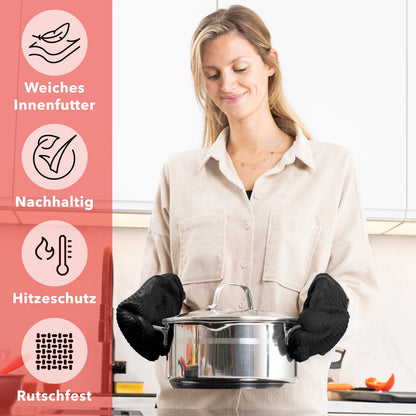 Ofenhandschuhe aus Silikon mit Fingern - Schwarz