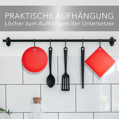 Untersetzer aus Silikon Topfuntersetzer Pfannenuntersetzer Topflappen rund & eckig Rot - 4er Set