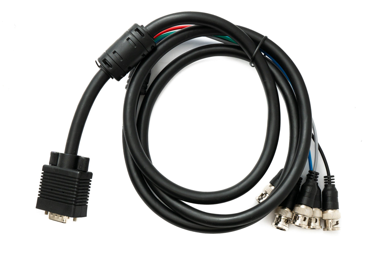 SYSTEM-S VGA Kabel 180 cm HD15 Stecker zu 5 BNC RGBHV Stecker Coaxial in Schwarz