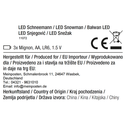 Schneemann mit warmweiß LED Beleuchtung Schal & Mütze rot Weihnachtsdeko H 20 cm