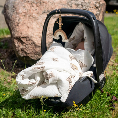 Einschlagdecke für Babyschale aus Musselin Teddybär | ganzjährig & leicht 2.5 TOG