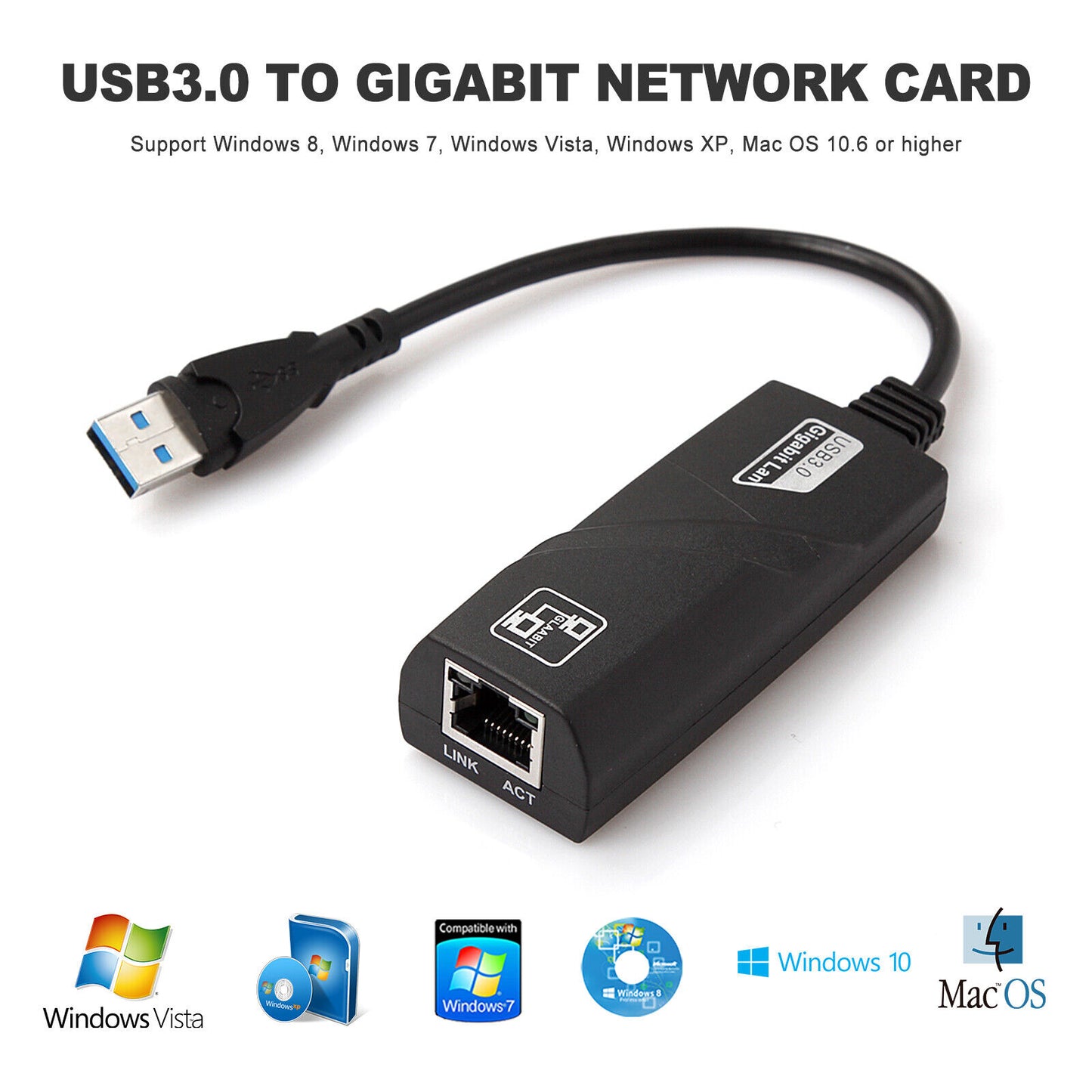 10/100/1000Mbps Gigabit Ethernet USB3.0 to RJ45 Network Adapter USB LAN Adapter