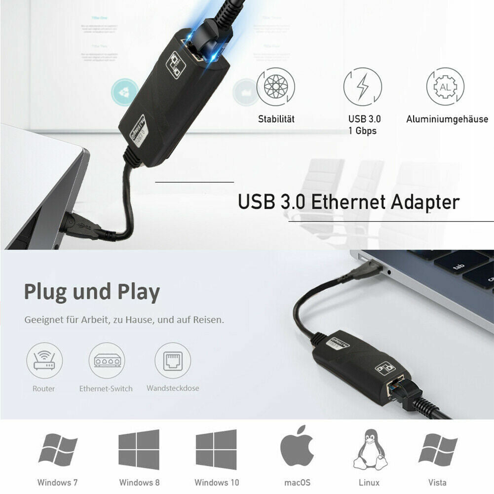 10/100/1000Mbps Gigabit Ethernet USB3.0 to RJ45 Network Adapter USB LAN Adapter