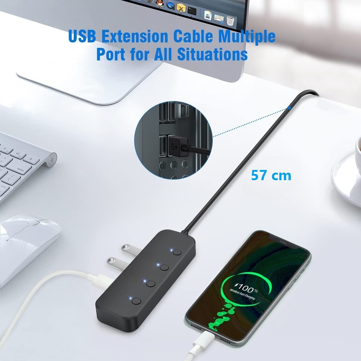 4-Port USB Hub USB 3.0 Data Hub Docking Station with LED Indicators and Individual Buttons