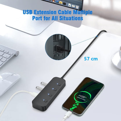 4-Port USB Hub USB 3.0 Data Hub Docking Station with LED Indicators and Individual Buttons
