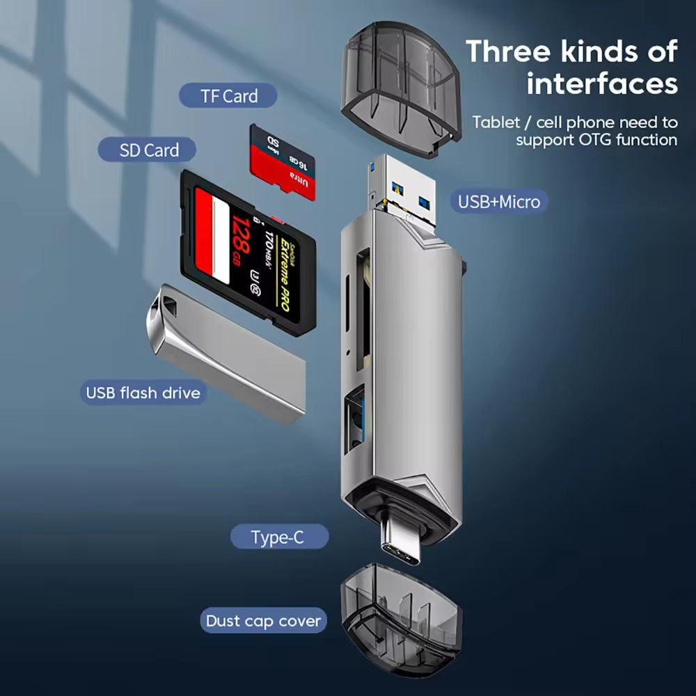 6in1 Memory Card Reader USB 3.0 SD Card Reader USB-A USB-C