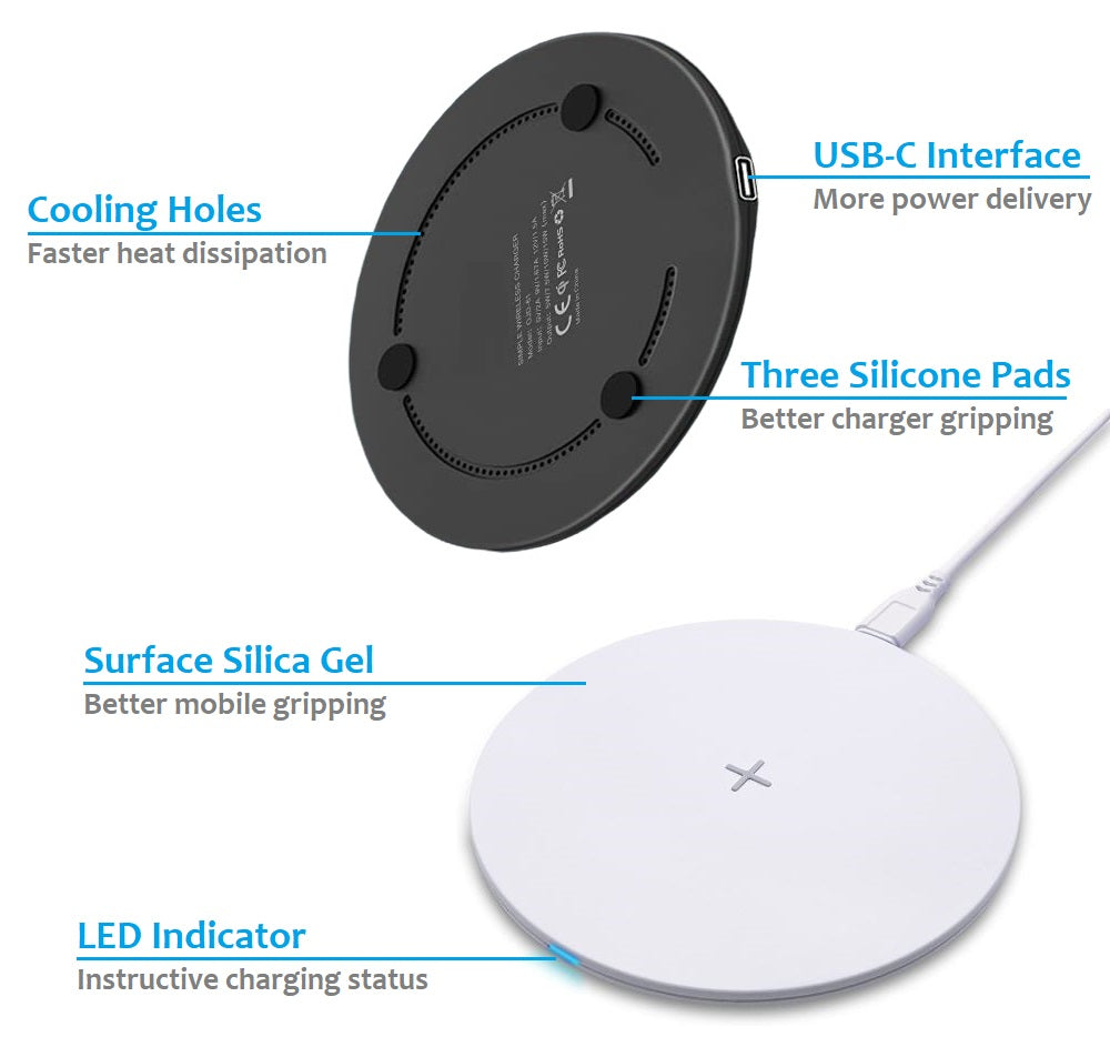 15W Wireless Charger Pad Qi Charger Inductive Charging Station