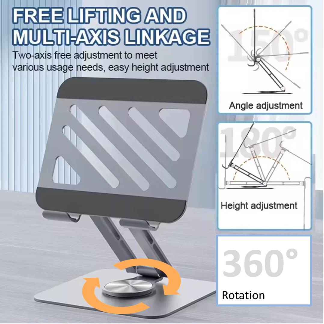 Tablet Stand Rotating Foldable Notebook Kindle Holder 4-12" Aluminium